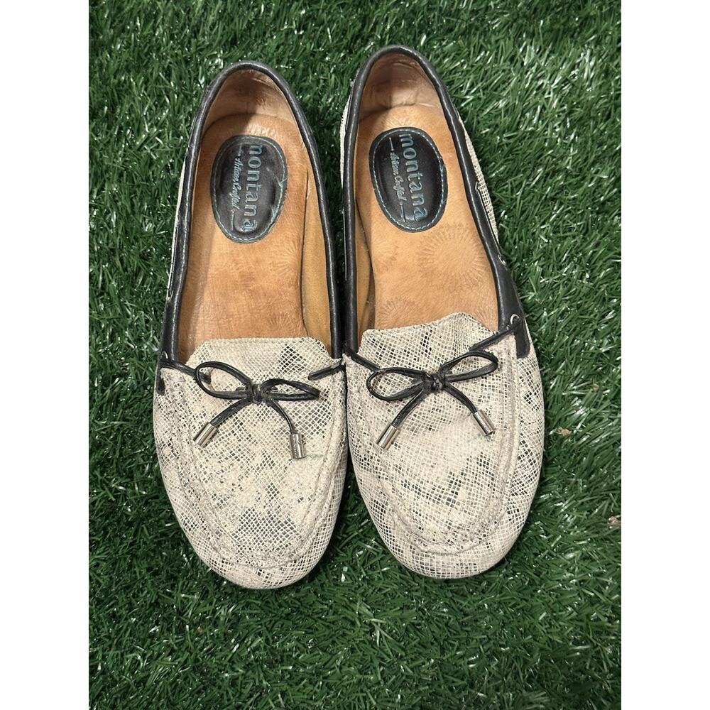 Montana Black And White Snakeskin Loafers SZ 7.5
